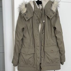 Hollister Olive Utility Jacket with Faux Fur Hood
